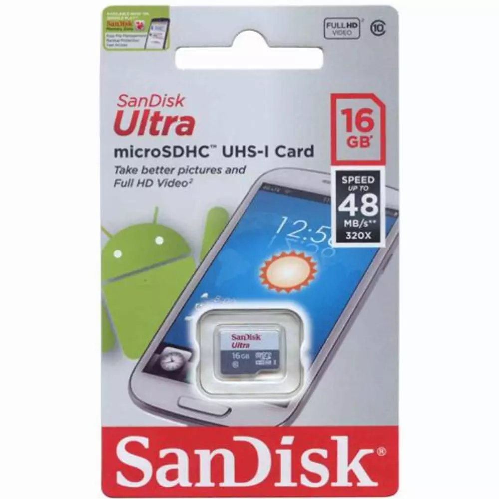 Карта памет SANDISK ULTRA microSDHC UHS-I, 16GB, Class 10, 48MB/s, +Адаптер