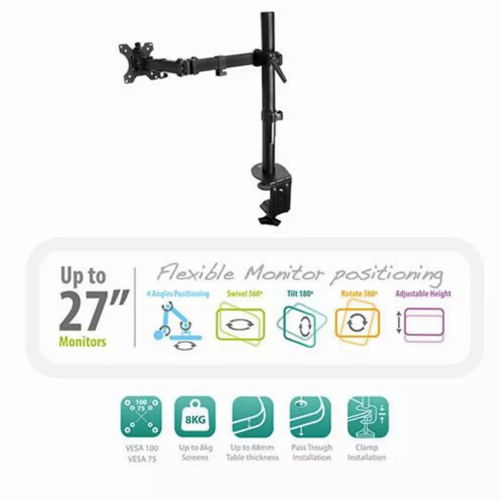 Стойка за монитор за бюро Ewent EW1510, Регулируема, 32", 8 кг, Черен