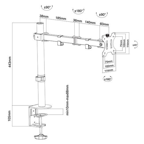 Стойка за монитор за бюро Ewent EW1510, Регулируема, 32", 8 кг, Черен