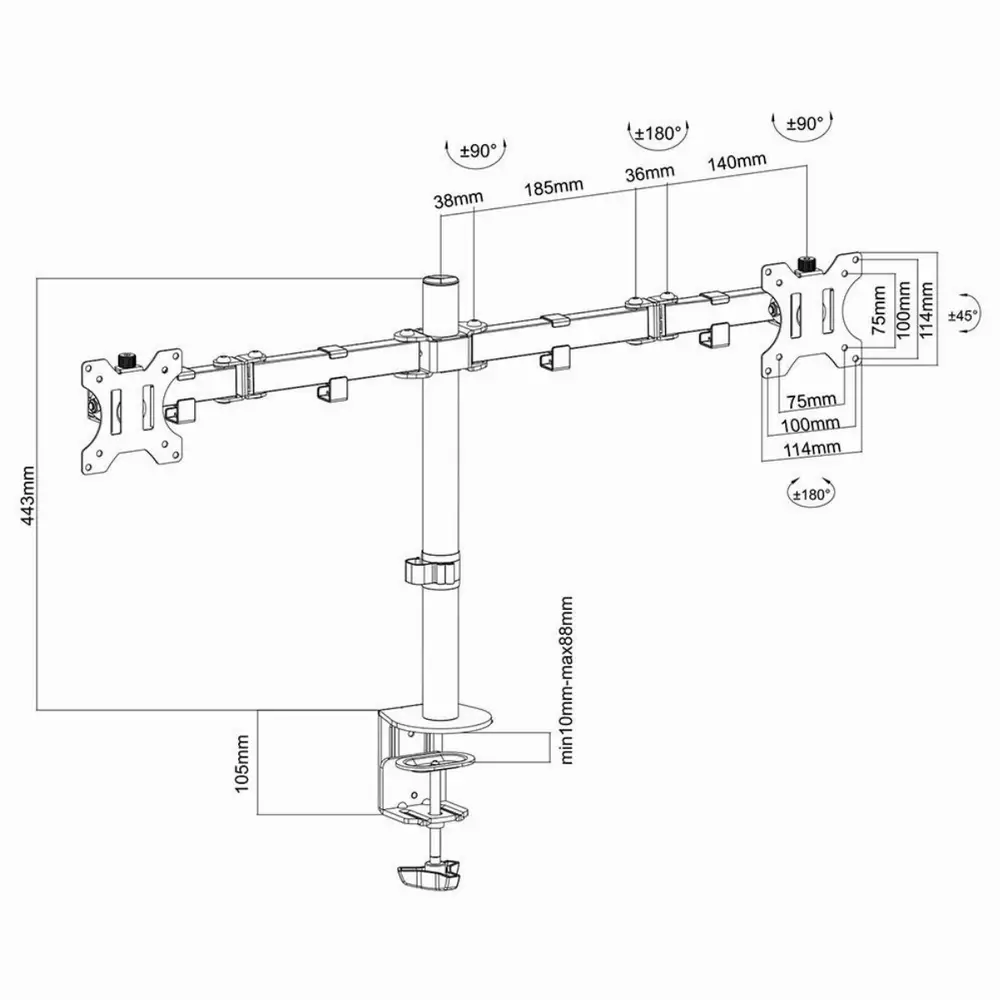 Стойка за 2 мониторa Ewent EW1512, за бюро, Регулируема, 32", 2x8 кг, Черен