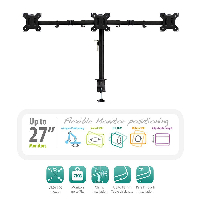 Стойка за 3 мониторa Ewent EW1513, за бюро, Регулируема, 27", 3x7 кг, Черен
