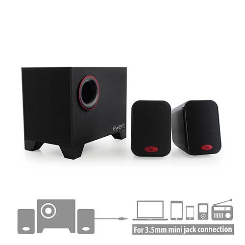 Звукова система Ewent EW3505, 2.1, 2x2.5W, 1x10W Subwoofer, Черна