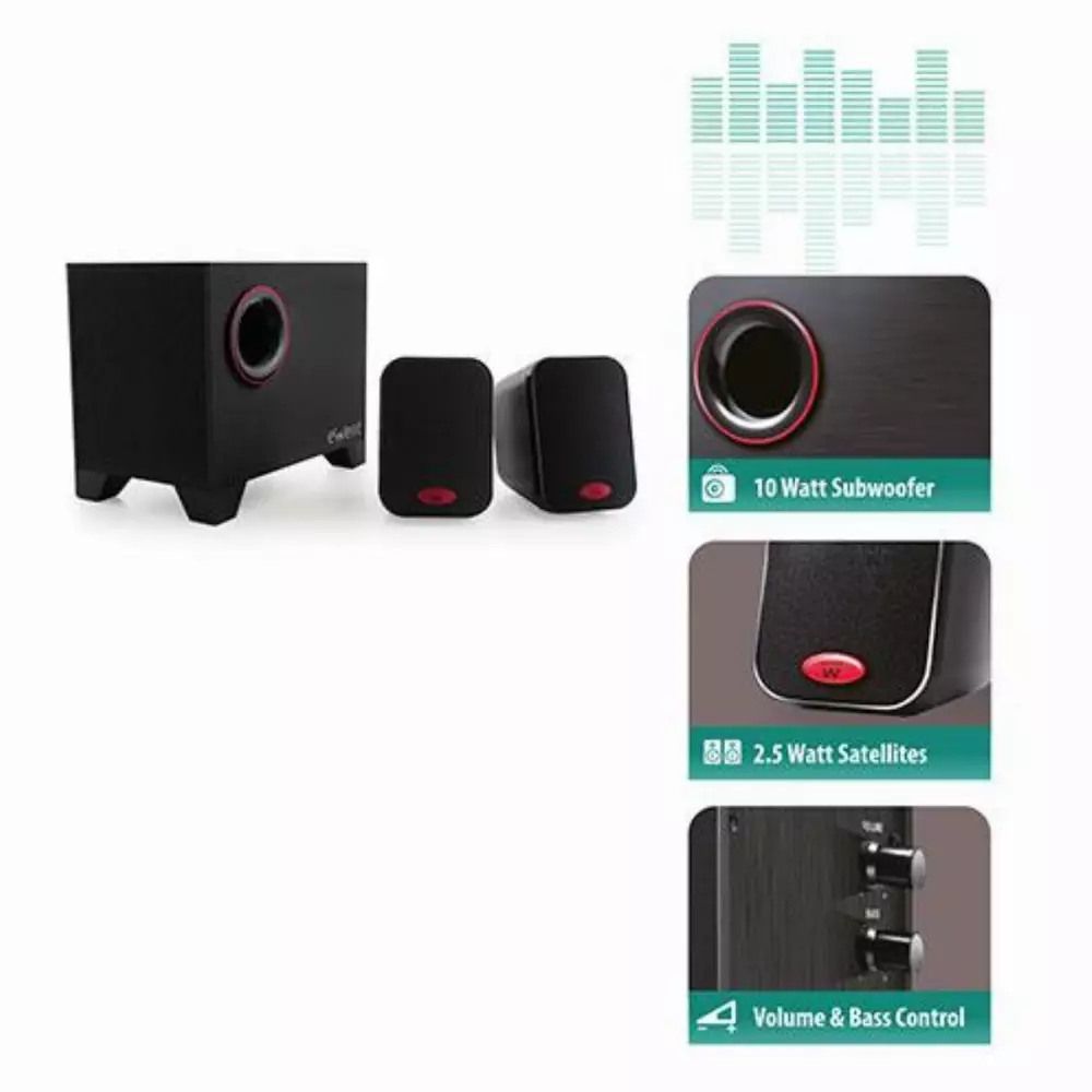 Звукова система Ewent EW3505, 2.1, 2x2.5W, 1x10W Subwoofer, Черна