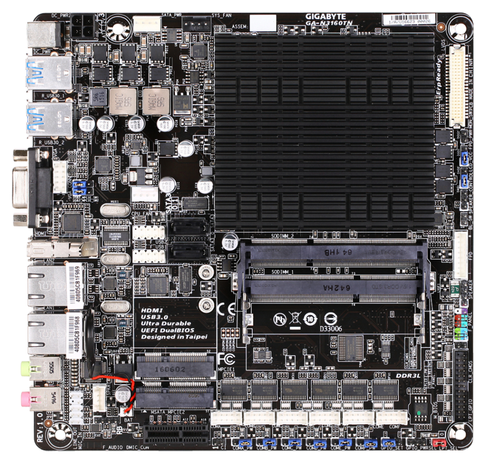 Дънна платка GIGABYTE GA-N3160TN, Intel Quad-Core Celeron N3160 SoC