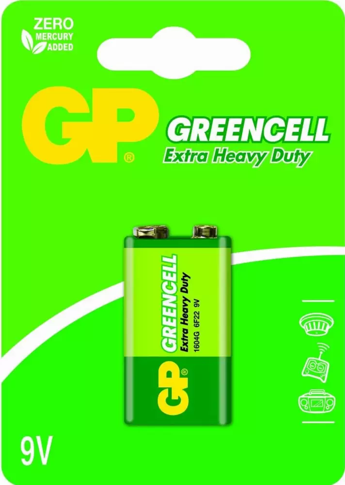 Цинк карбонова батерия GP 1604GLF-U1, 6F22, 9V, Greencell, 1 бр. блистер