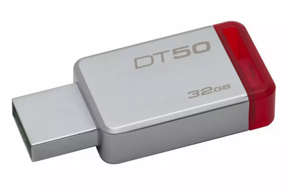 USB памет KINGSTON DataTraveler DT50 32GB, USB 3.0, Сребрист/Червен