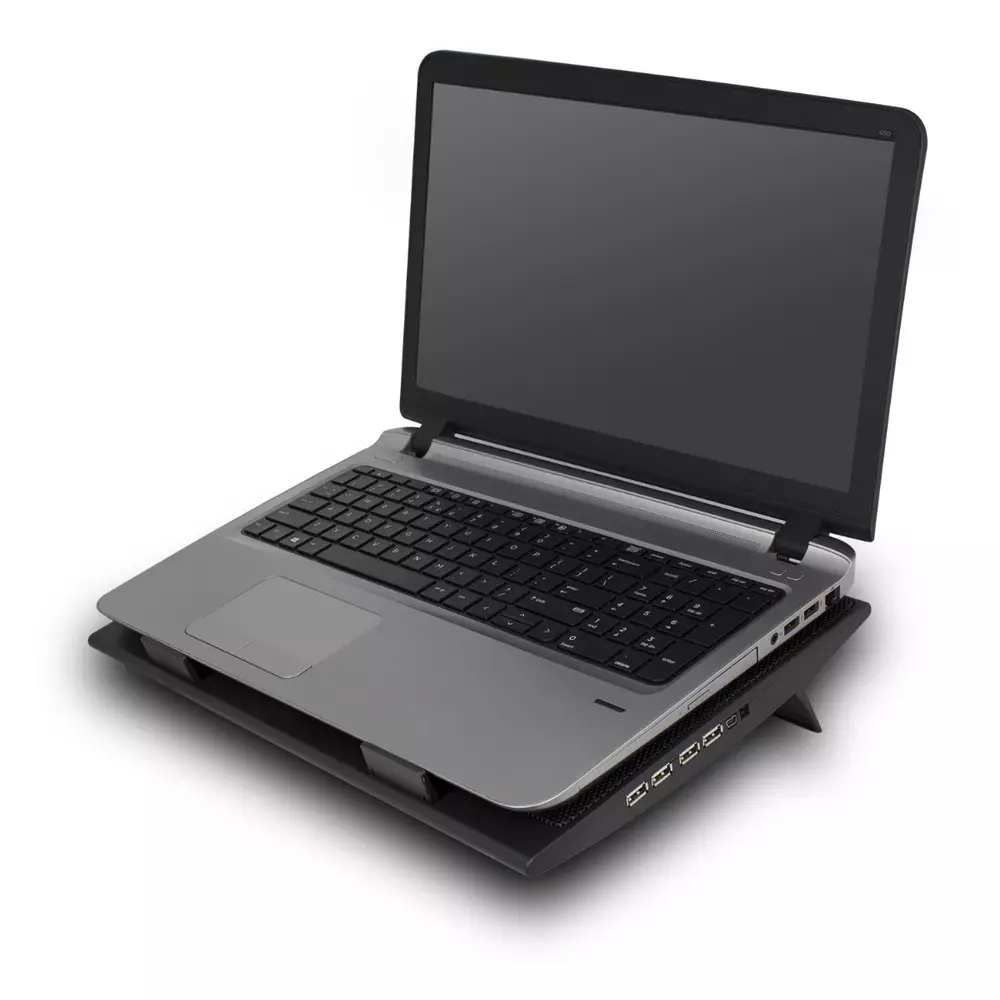 Охлаждаща поставка за лаптоп Ewent с два вентилатори, USB хъб, Черен