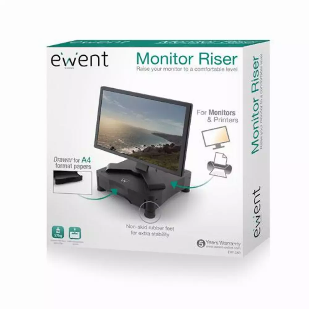 Стойка за монитор Ewent EW1280, за бюро, 27 кг, Черна
