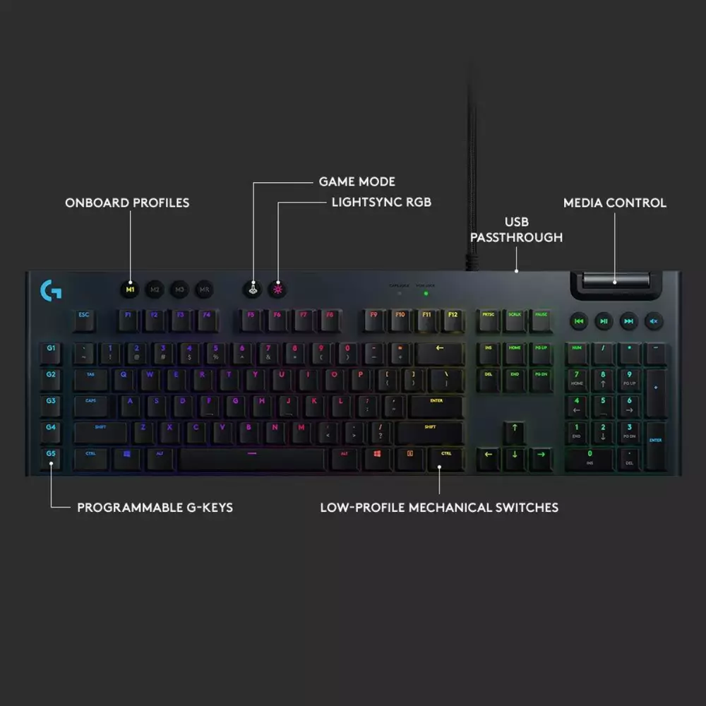 Геймърска механична клавиатура Logitech, G815 Lightsync RGB, Tactile суичове