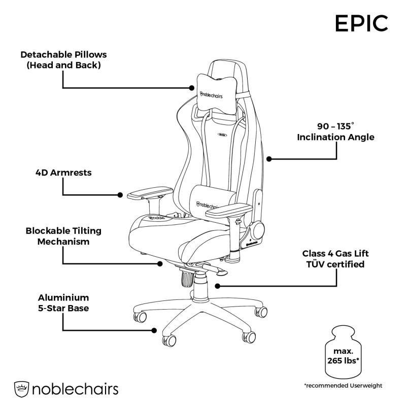 Геймърски стол noblechairs EPIC Real Leather, Black