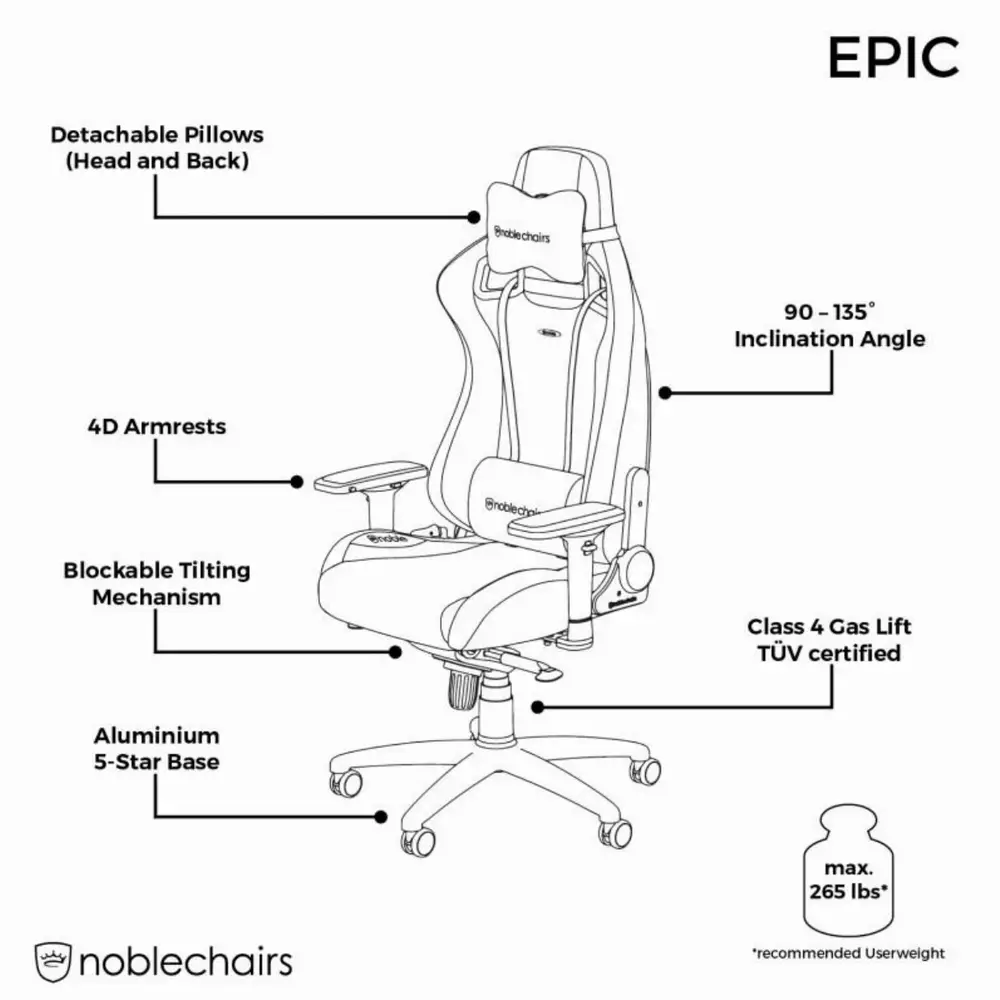 Геймърски стол noblechairs EPIC, Black/Red