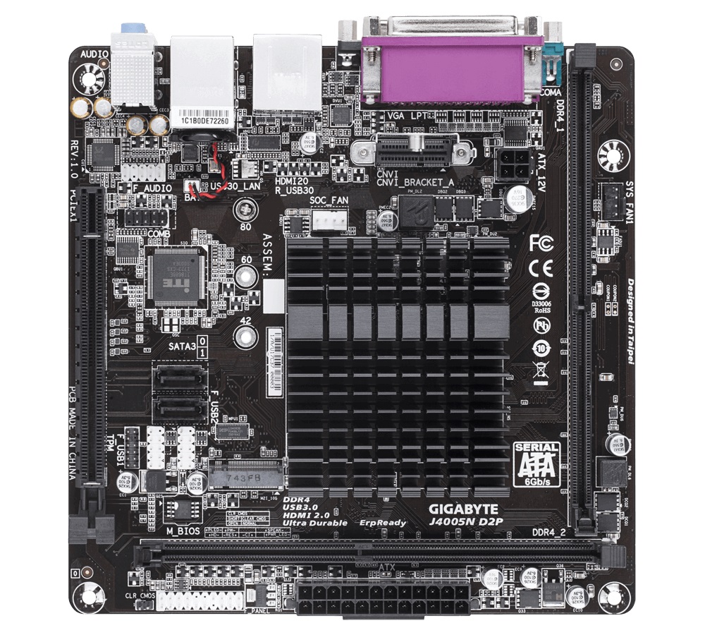 Дънна платка GIGABYTE J4005N D2P, Intel Dual-Core Celeron J4005 SoC