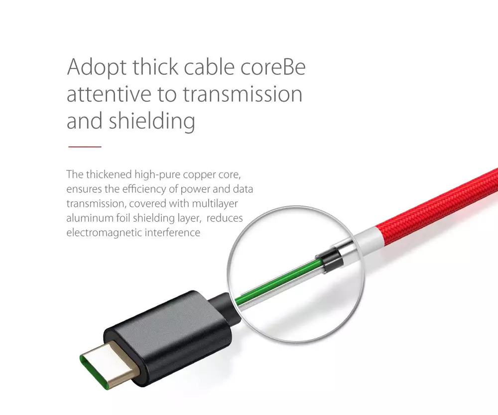 Orico кабел Cable - USB2.0 Type A to Type-C - 5A Fast Charging, Kevlar Braided, 1m - KAC-10-RD