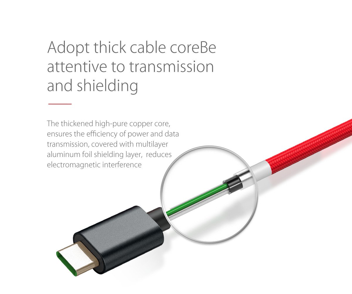 Orico кабел Cable - USB2.0 Type A to Type-C - 5A Fast Charging, Kevlar Braided, 1m - KAC-10-RD