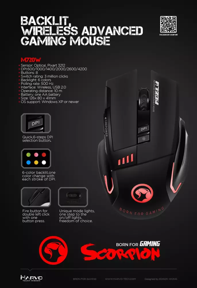 Геймърска мишка Marvo WIRELESS M720W