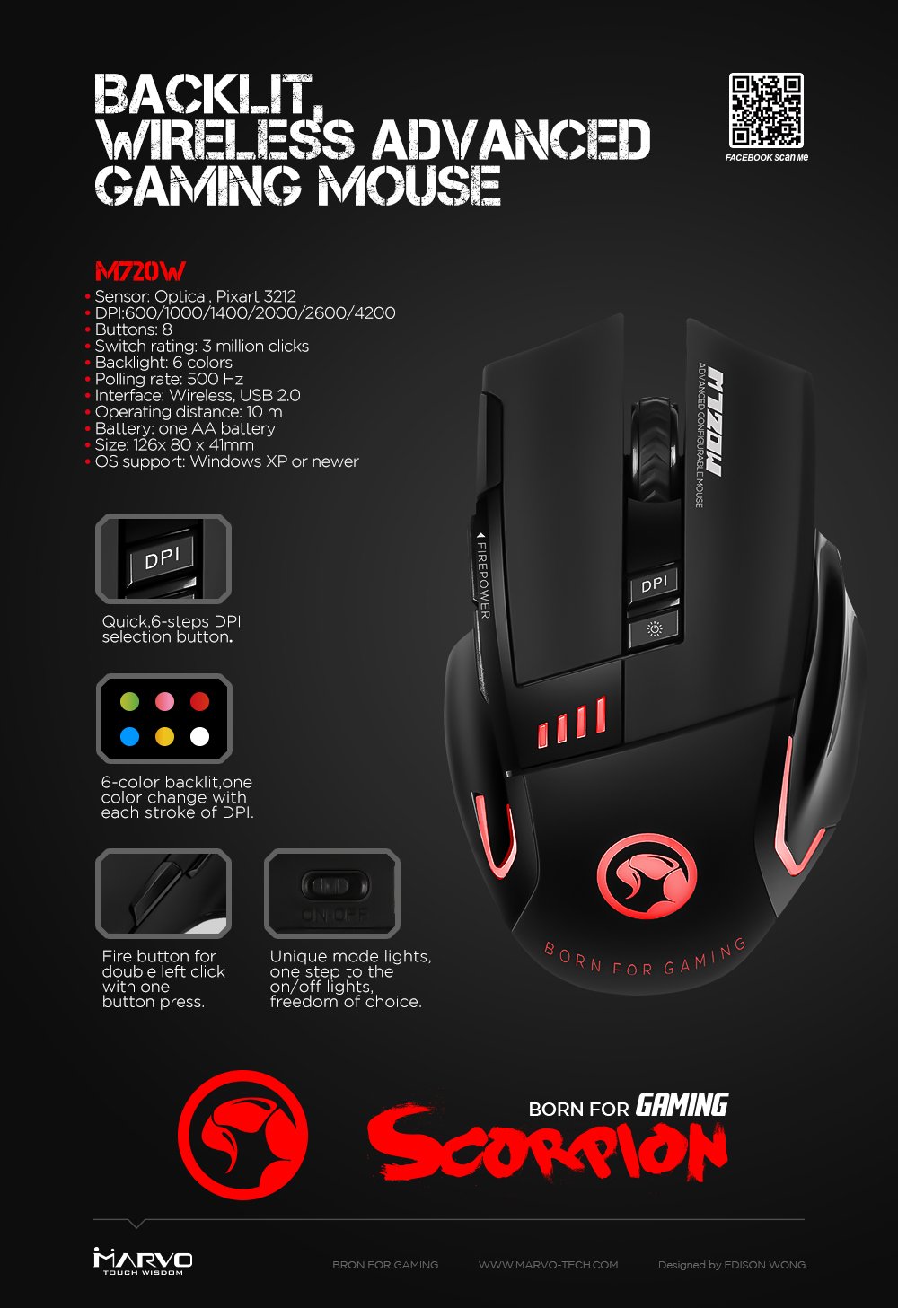 Геймърска мишка Marvo WIRELESS M720W