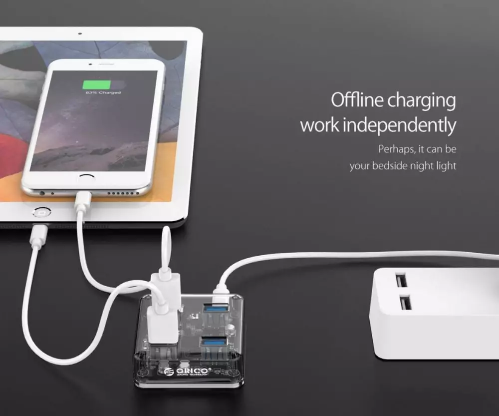 Orico хъб USB3.0 HUB 4 port transparent - MH4U-U3-03-CR