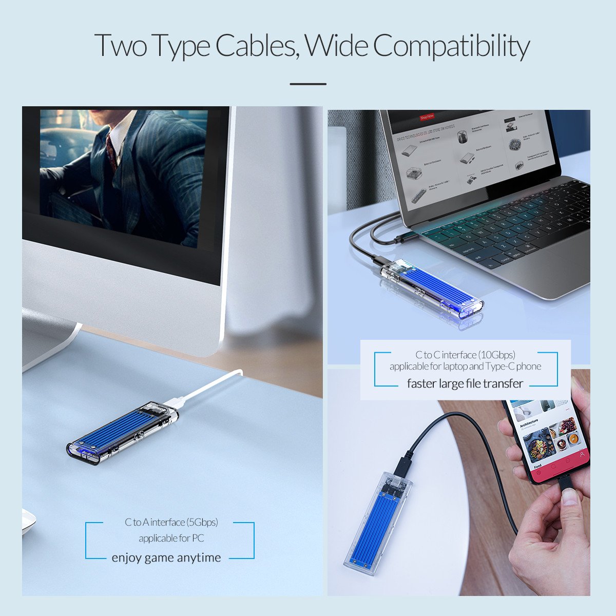 Orico външна кутия за диск Storage - Case - M.2 NVMe M key - USB3.1 Type-C - TCM2-C3-BL