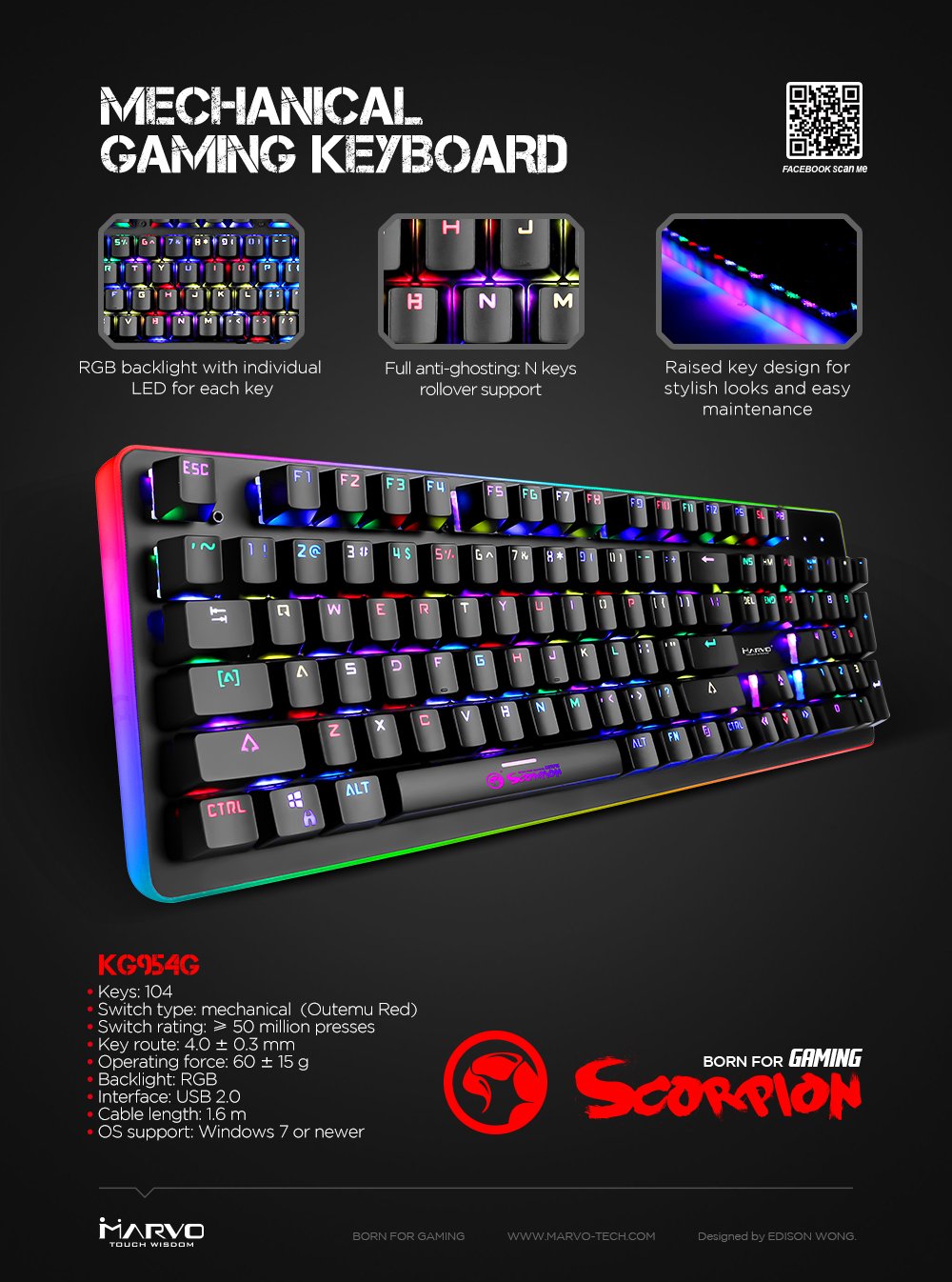 Геймърска механична клавиатура MARVO KG954G RGB - Red суичове