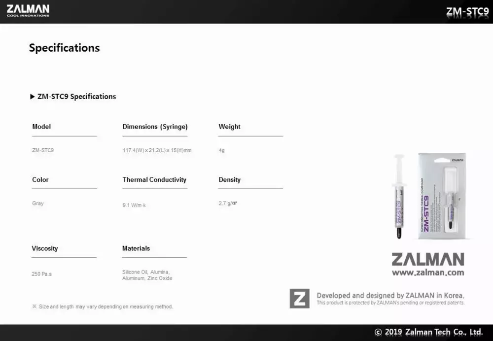 Термо паста Zalman ZM-STC9 Thermal Compound 4g