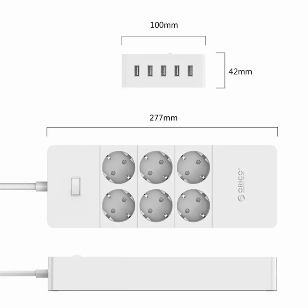 Orico протектор Surge Protector - 6 x Schuko, 5 x USB 2.4A Charging, 4000W, 1.5m - HPC-6A5U-V1-EU-WH