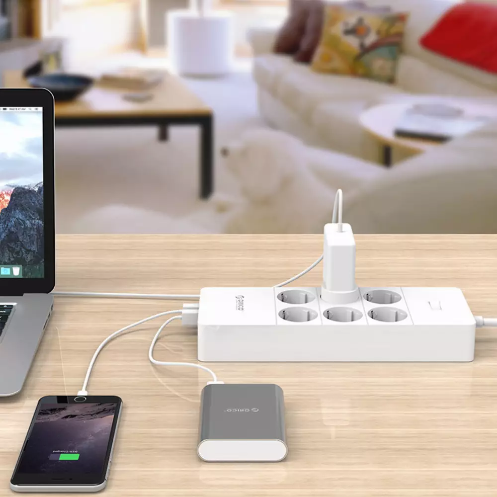 Orico протектор Surge Protector - 6 x Schuko, 5 x USB 2.4A Charging, 4000W, 1.5m - HPC-6A5U-V1-EU-WH