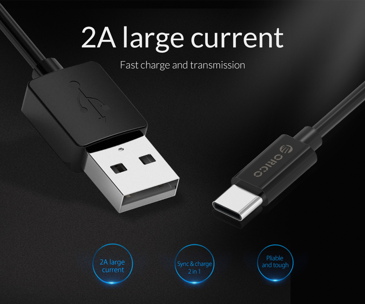 Orico кабел Cable USB2.0 A/M to USB3.1 Type-C 1m - BTC-10-BK