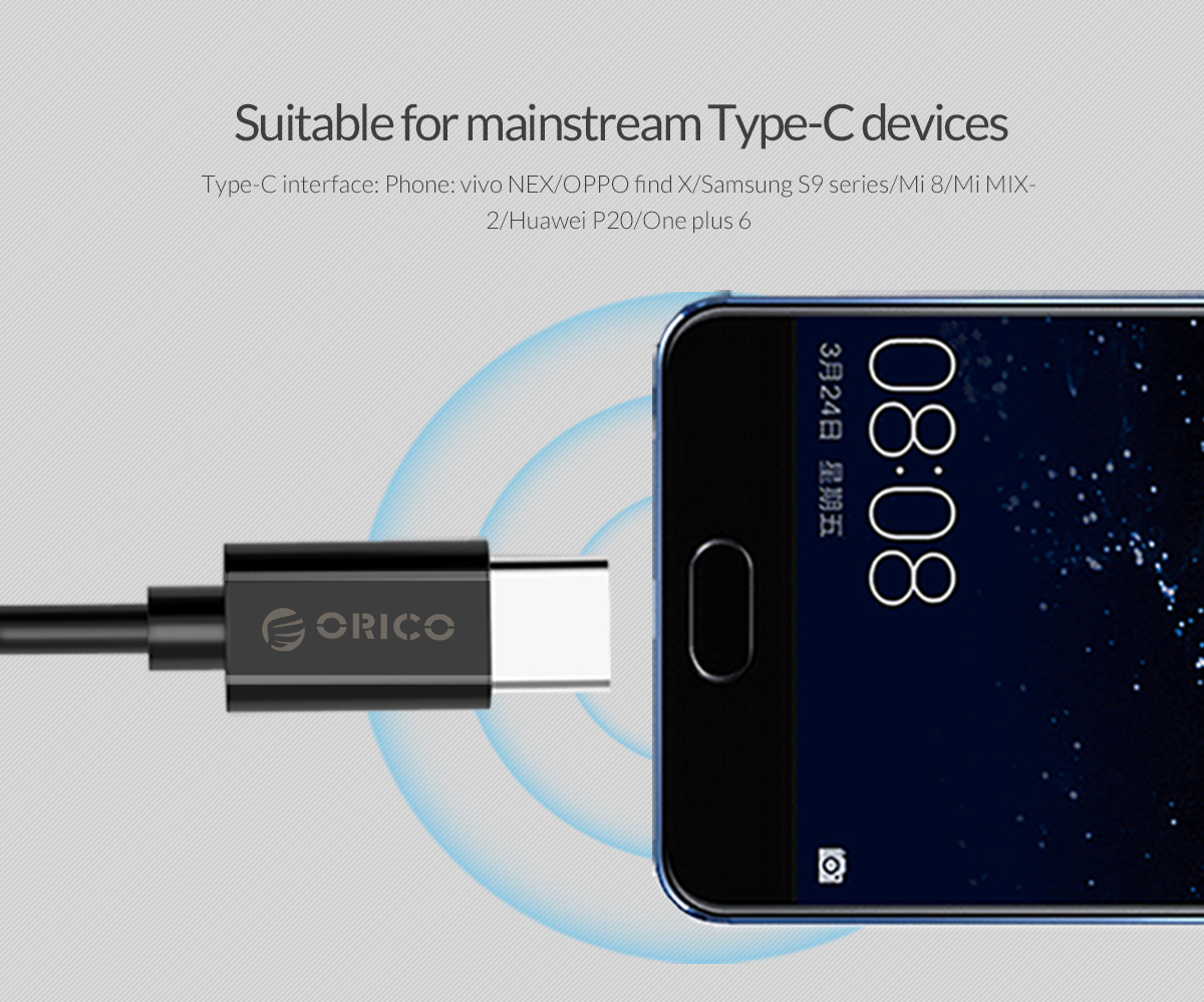 Orico кабел Cable USB2.0 A/M to USB3.1 Type-C 1m - BTC-10-BK