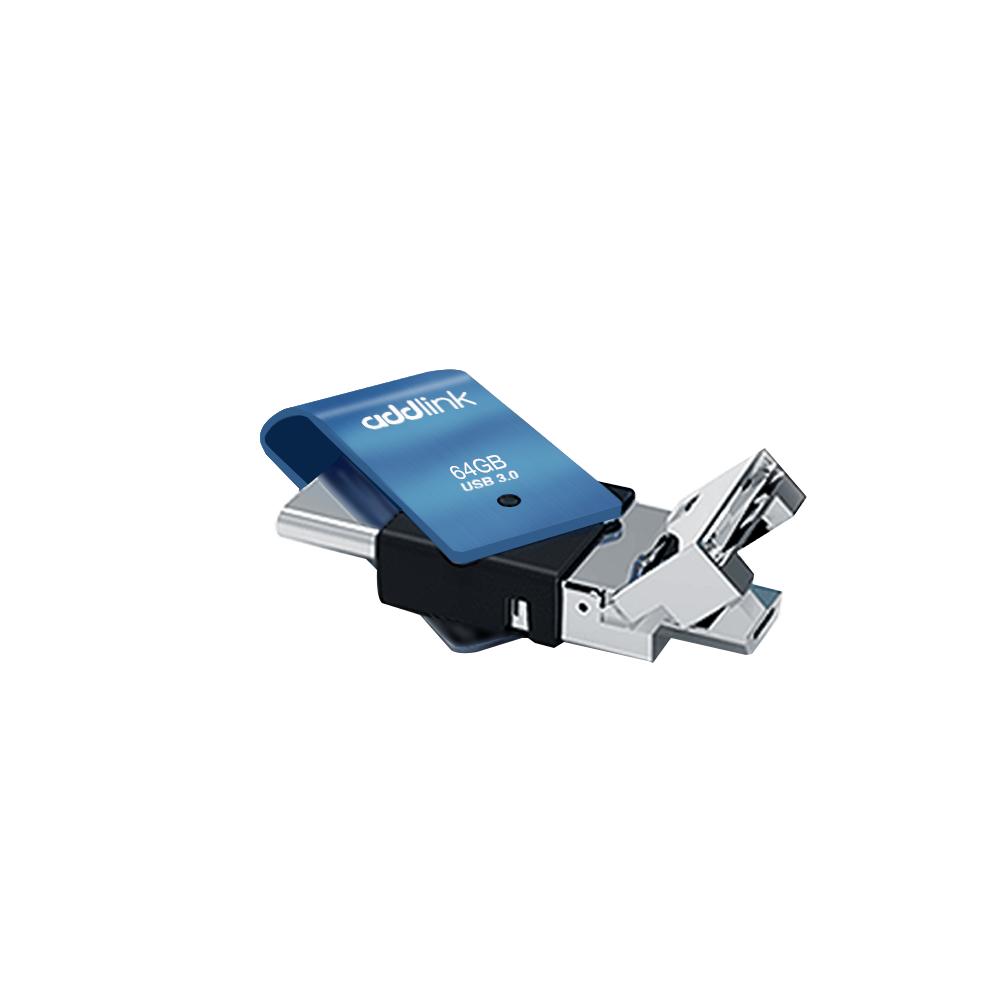 Addlink флашка Flash T80 64GB 3-in-1 USB 3.1 Type C / OTG Micro B / USB 3.0 Aluminium Blue - ad64GBT80B3