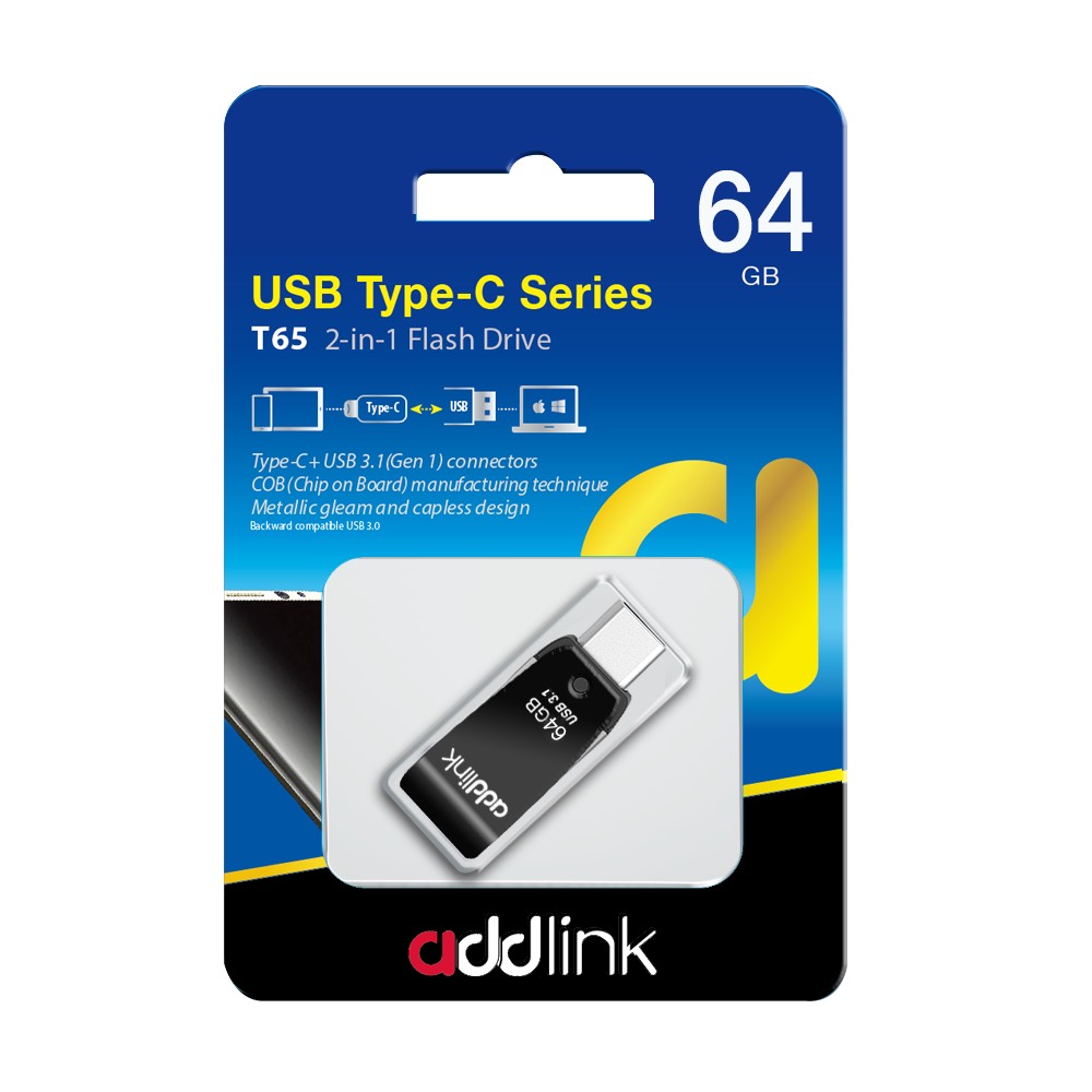 Addlink флашка Flash T65 64GB 2-in-1 Type C / USB3.0  Aluminium black - ad64GBT65G3