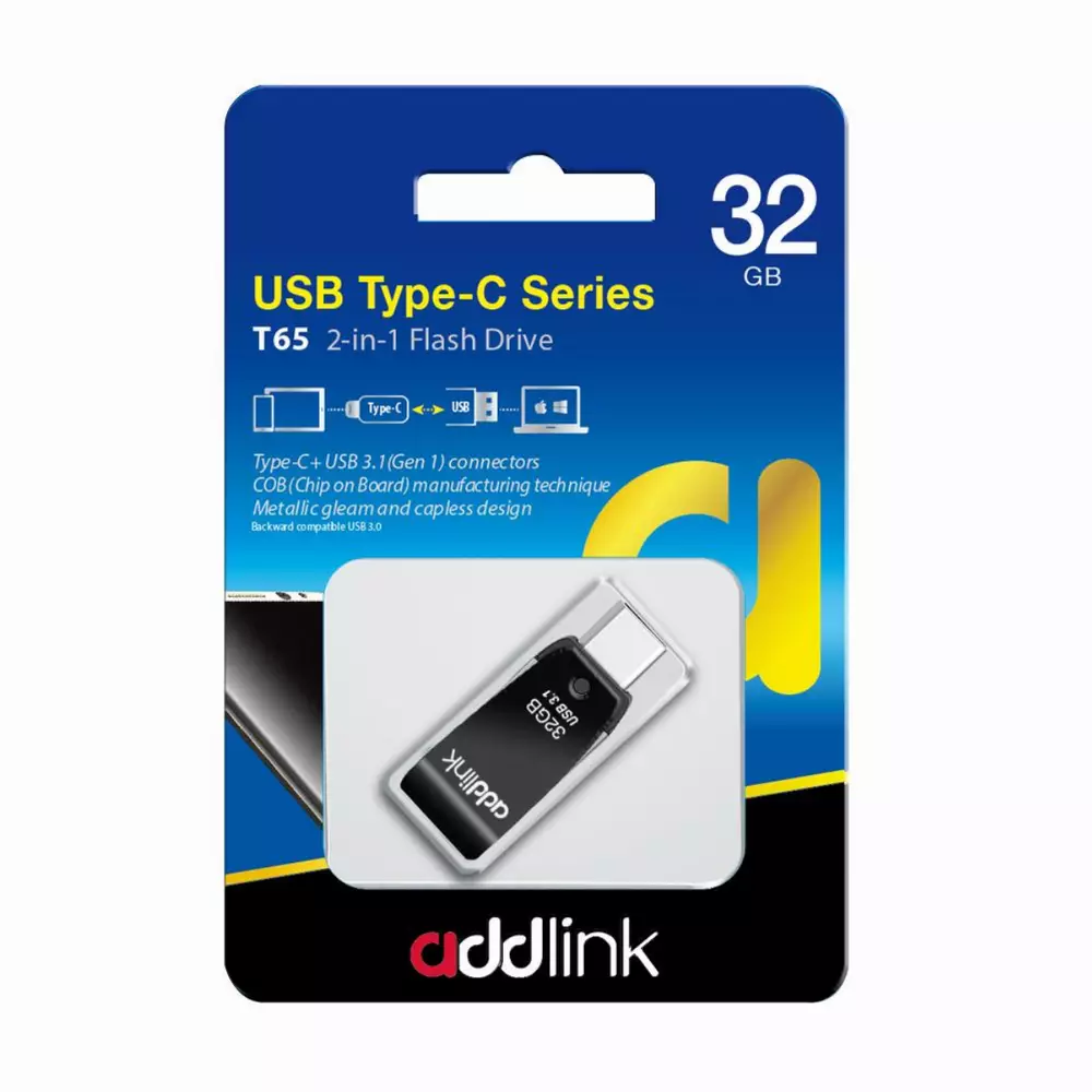 Addlink флашка Flash T65 32GB 2-in-1 Type C / USB3.0 Aluminium black - ad32GBT65G3