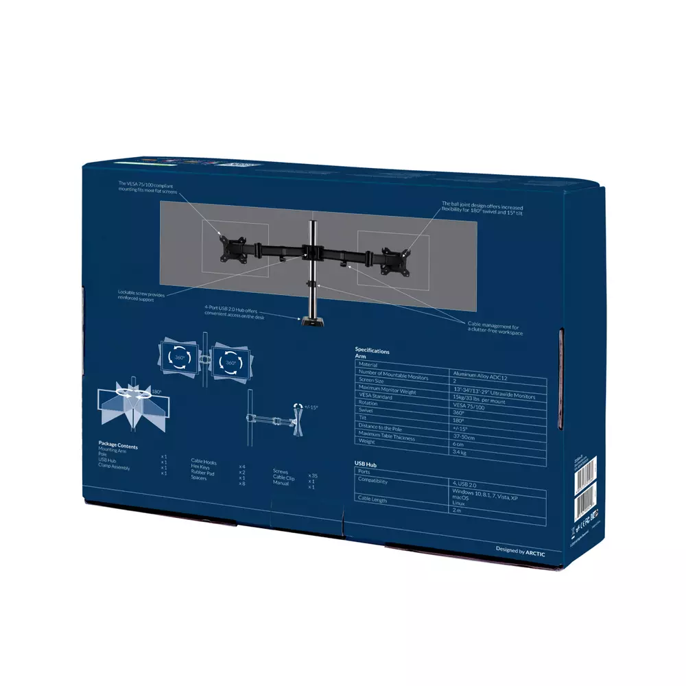 Arctic стойка за два монитора Desk Mount Dual Monitor 4xUSB - Z2 - Gen 3