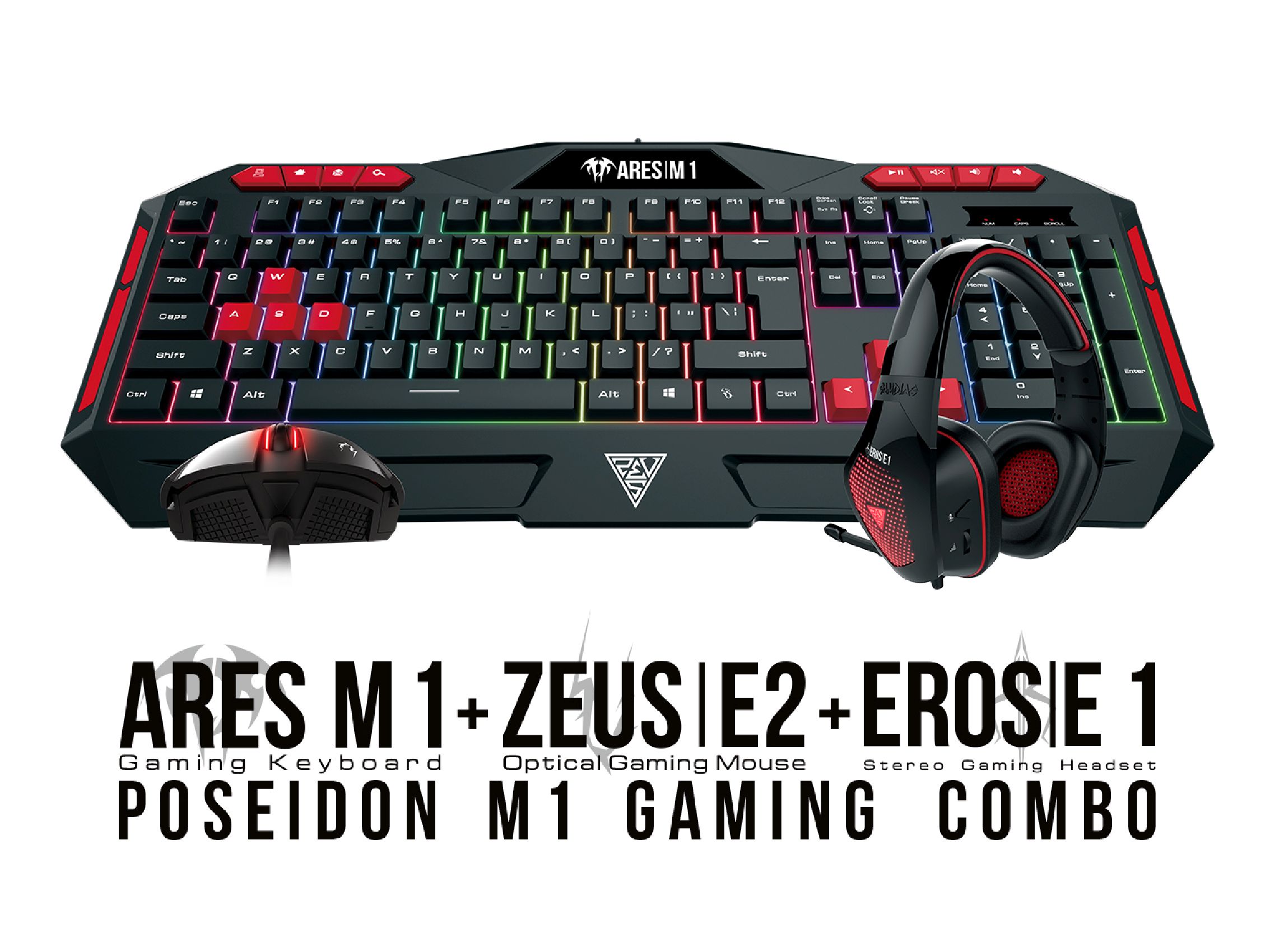 Gamdias геймърски комплект Gaming COMBO - POSEIDON M1 COMBO - Keyboard + Mouse + Headphones