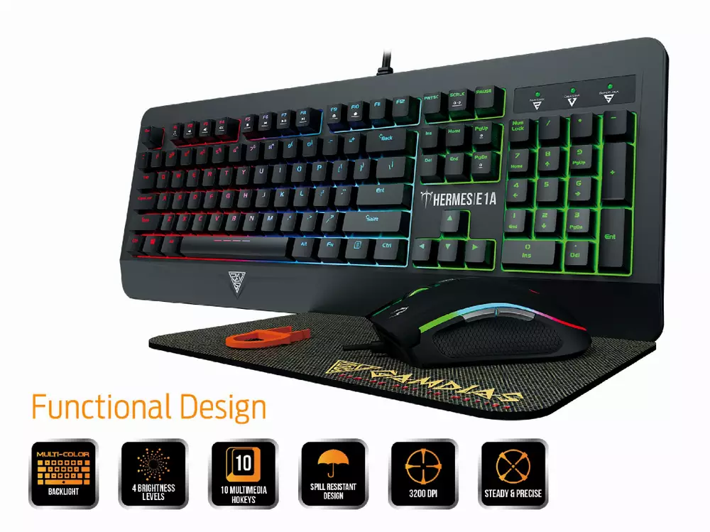 Комплект геймърски мишка, клавиатура и пад Gamdias - HERMES E1A COMBO