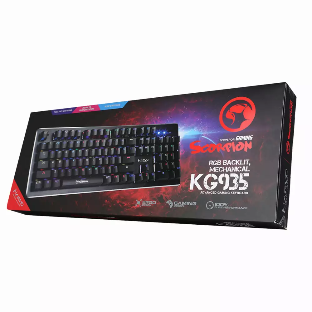 Геймърска механична клавиатура MARVO KG935 RGB - Blue суичове