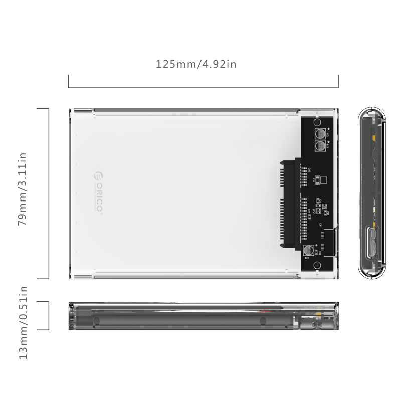 Външна кутия Orico 2139U3-CR Storage Case 2.5" USB 3.0 transparent