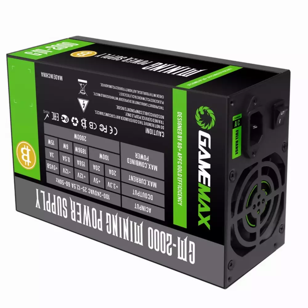 Захранване Gamemax GM-2000 2000W 80+ Gold Bitcoin Mining 18xPCIe PSU