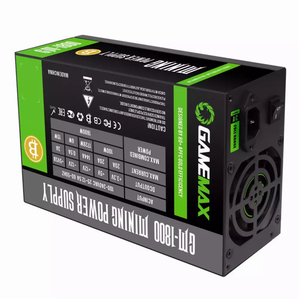 Захранване Gamemax GM-1800 1800W 80+ Gold Bitcoin Mining 18xPCIe PSU