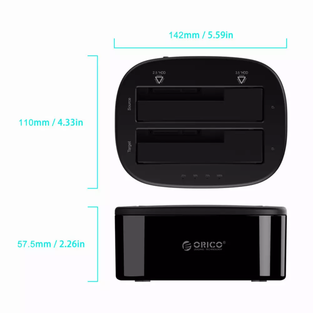 Докинг станция Orico 6228US3-C Storage HDD/SSD Dock 2 BAY Clone 2.5/3.5 USB3.0