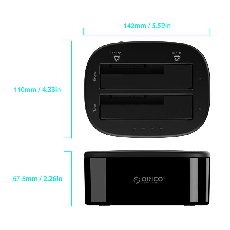 Докинг станция Orico 6228US3-C Storage HDD/SSD Dock 2 BAY Clone 2.5/3.5 USB3.0 