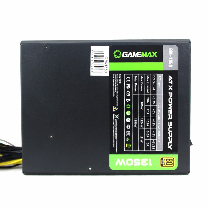 Захранване Gamemax GM-1350 1350W 80+ Gold Bitcoin Mining 12xPCIe PSU