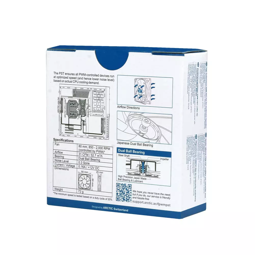 Вентилатор Arctic F8 PWM PST CO - 2Ball - 850-2000rpm