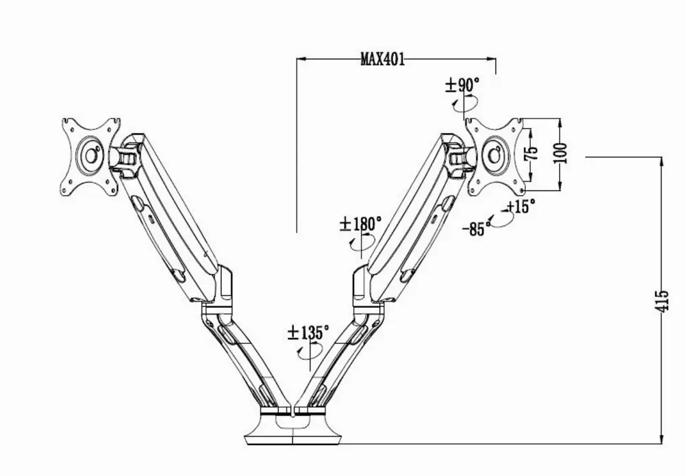 Makki Стойка за два монитора Monitor Mount - GL502  Aluminuim Black - 2 Monitors, Gas Lifters - MA-GL502-BK