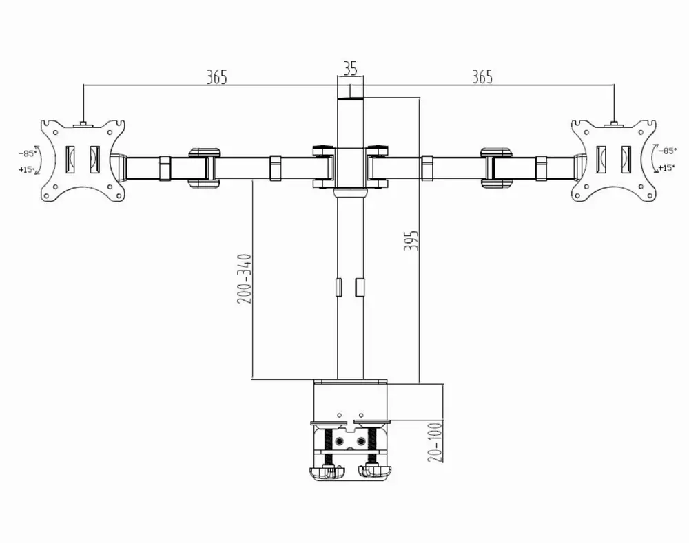 Makki Στήριγμα για δύο οθόνες Monitor Mount - B2 Μαύρο - 2 Οθόνες - MA-B2-BK