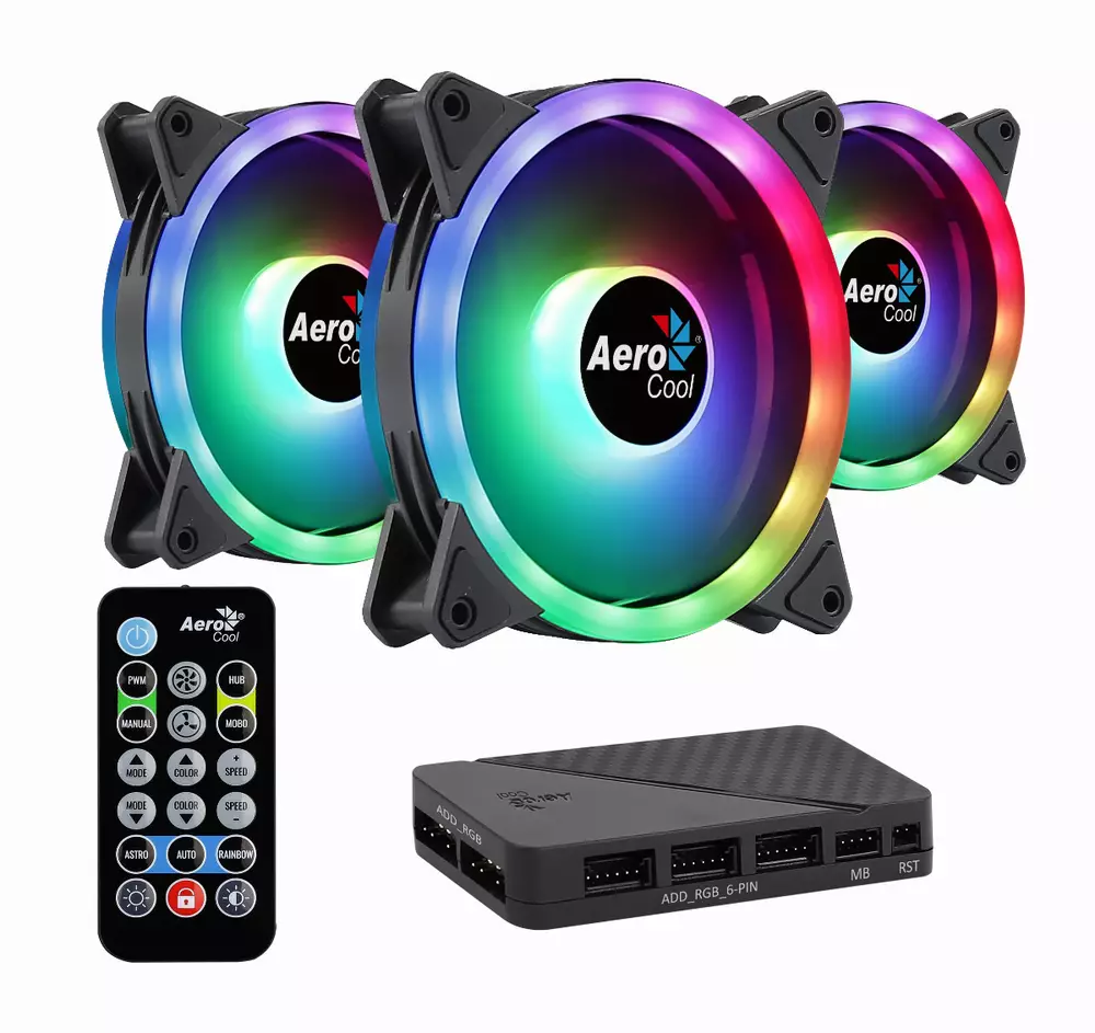 Комплект вентилатори AeroCool 3-in-1 3x120mm - DUO 12 Pro - Addressable RGB with Hub, Remote - ACF3-DU10227.11