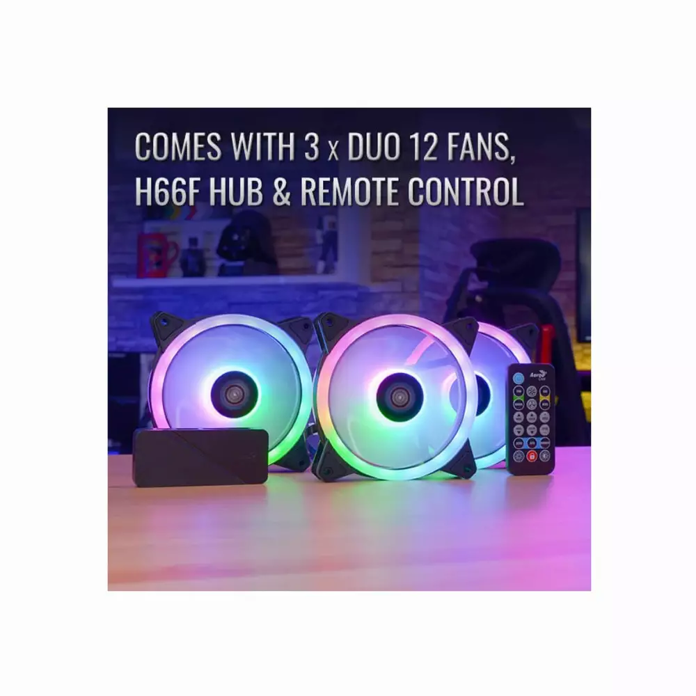 Комплект вентилатори AeroCool 3-in-1 3x120mm - DUO 12 Pro - Addressable RGB with Hub, Remote - ACF3-DU10227.11