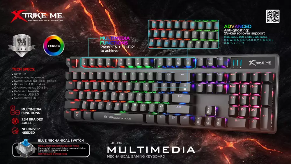 Геймърска механична клавиатура Xtrike ME GK-980 RGB - Blue суичове