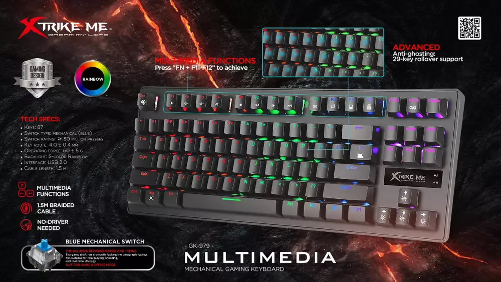 Геймърска механична клавиатура Xtrike ME GK-979 RGB - Blue суичове