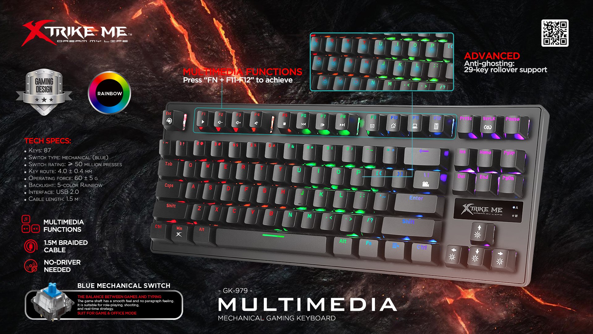 Геймърска механична клавиатура Xtrike ME GK-979 RGB - Blue суичове