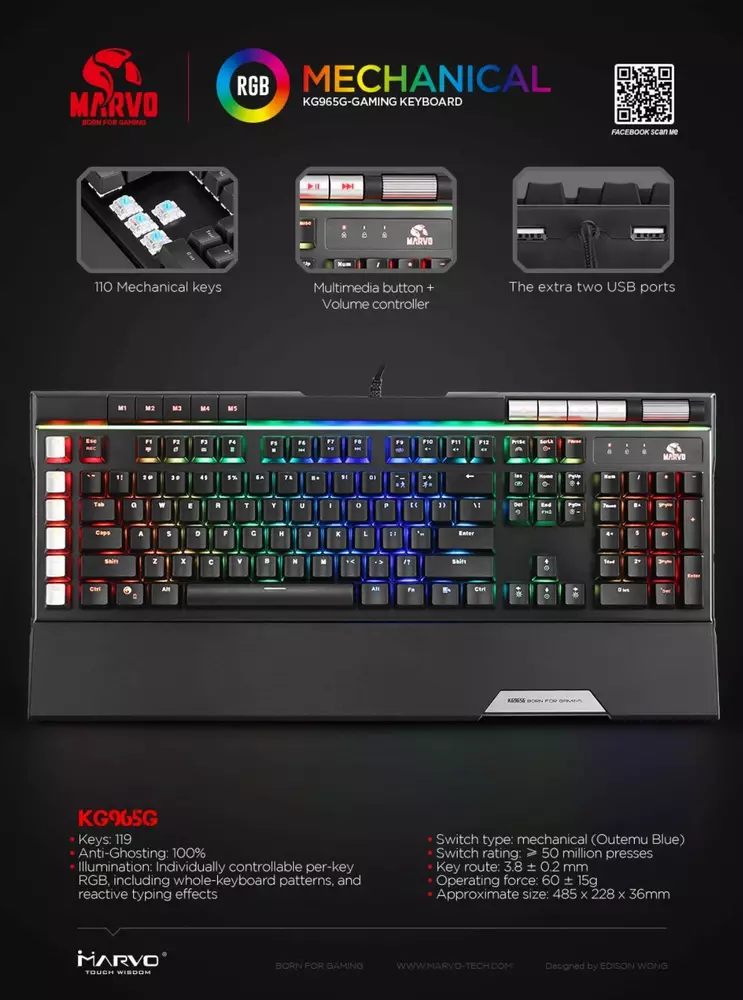 Геймърска механична клавиатура MARVO Pro KG965G RGB - Blue суичове - MARVO-PRO-KG965G